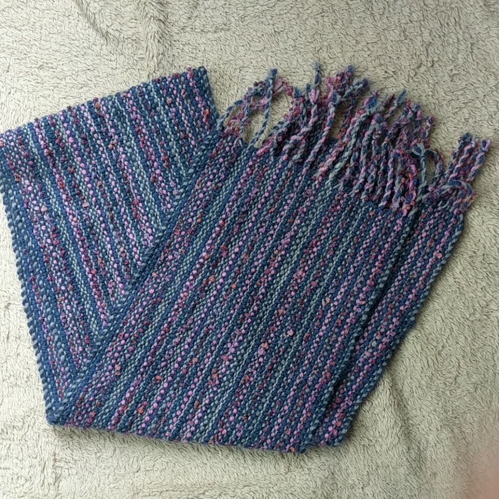 Hand-knit blue and purple wool scarf 🧣